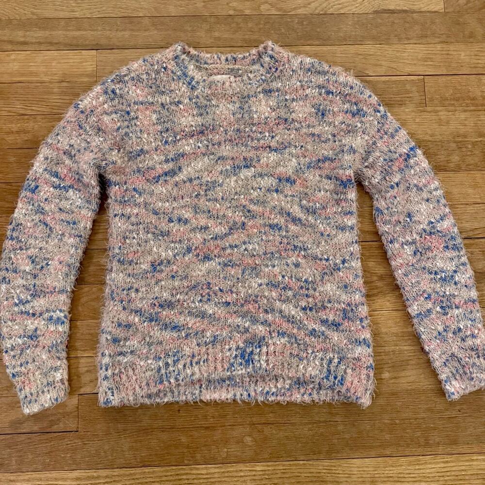 SO Women's Blue and Pink Crewneck Fuzzy Sweater - Small S b70